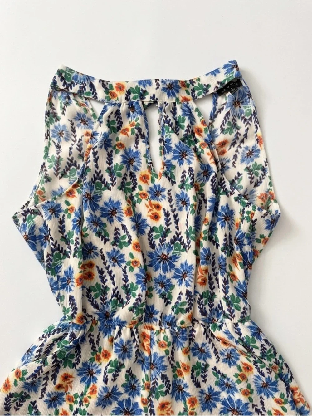 As U Wish White Floral Halter Romper with Blue & Green Print - Picture 3 of 11